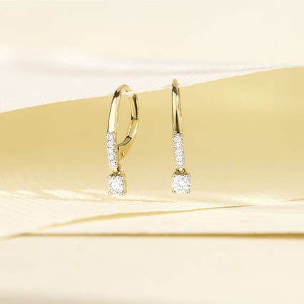 Zlaté visací náušnice s 0.1ct přírodním diamantem Noor