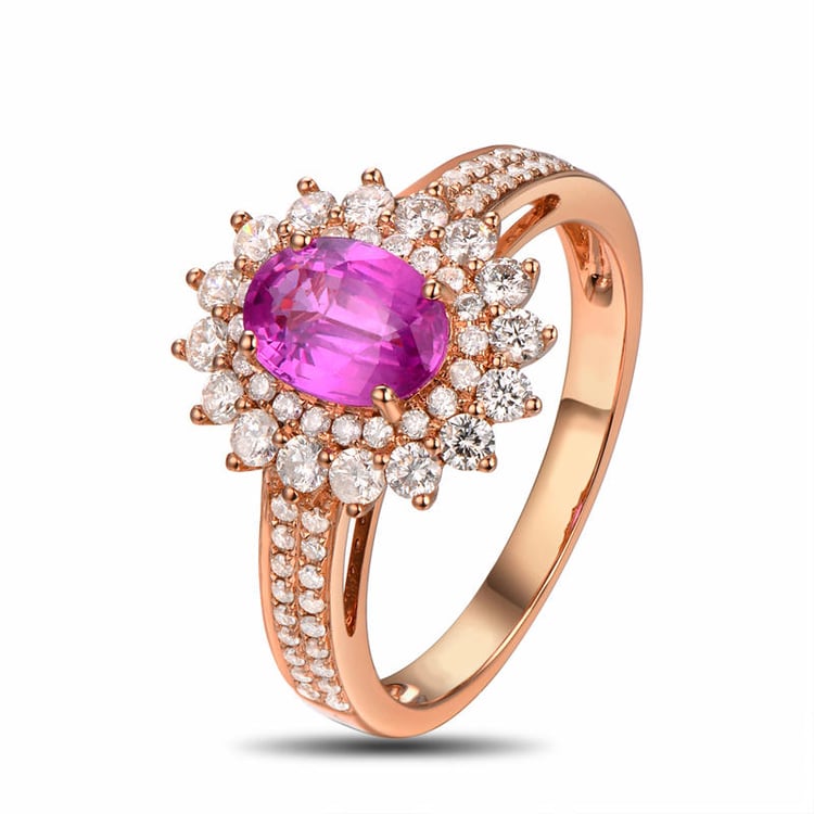 Zlatý prsten s oválným safírem a diamanty Mia