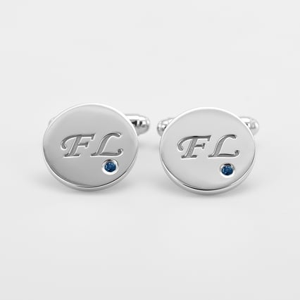 Manžetové knoflíčky ze stříbra s gravírem a modrými diamanty Izaro