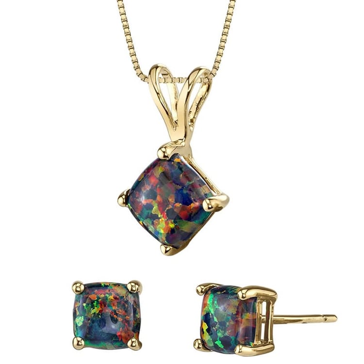 Zlatá kolekce šperků s černými cushion opály Rahman