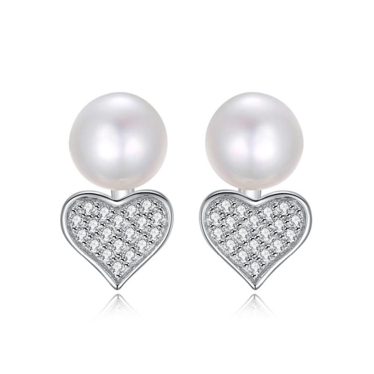 Stříbrné perlové náušnice 2v1 se zirkony Alabe