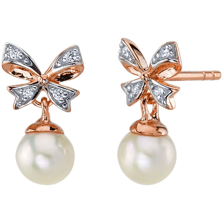 Perlové náušnice se zlatými mašlemi a lab-grown diamanty Pegeen 151949