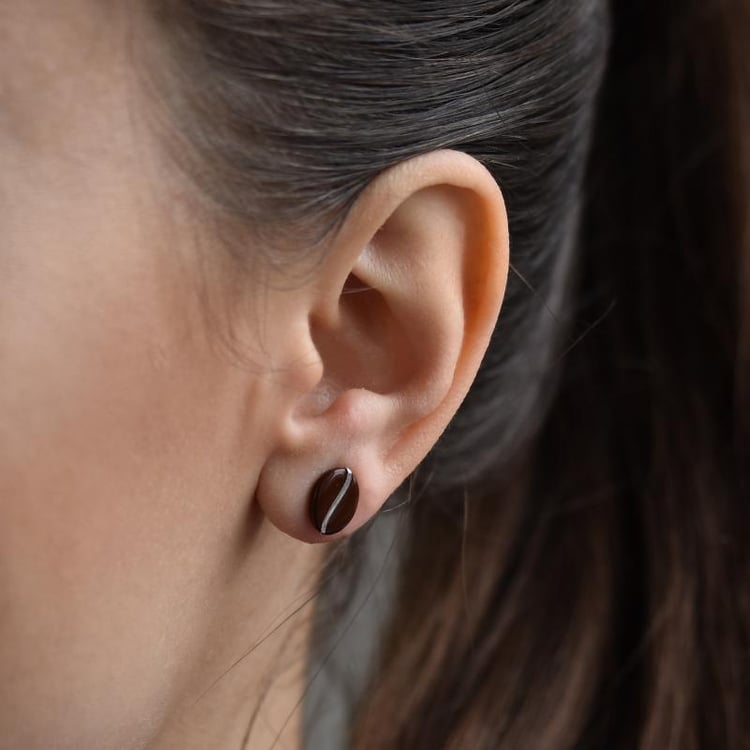 Stříbrné náušnice kávová zrna s enamelem Coffee 43361