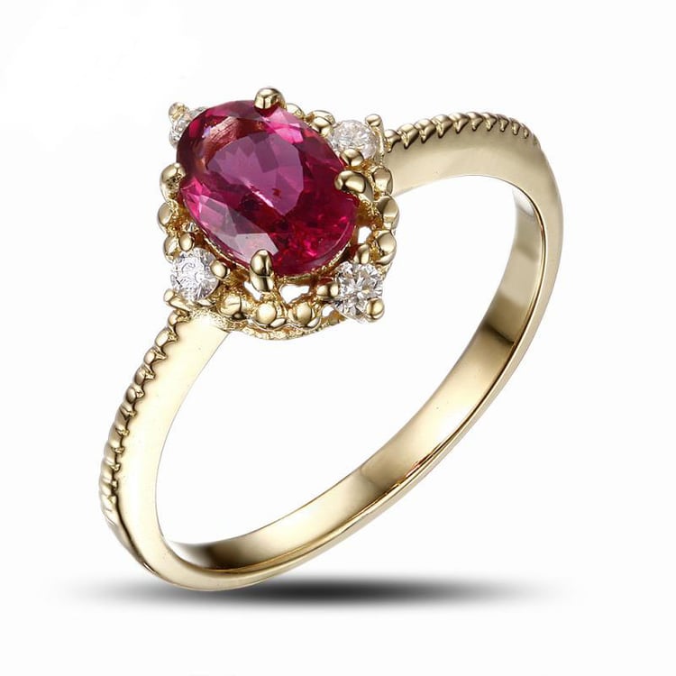 Růžový turmalín osazený v žlutém zlate s diamanty Kali