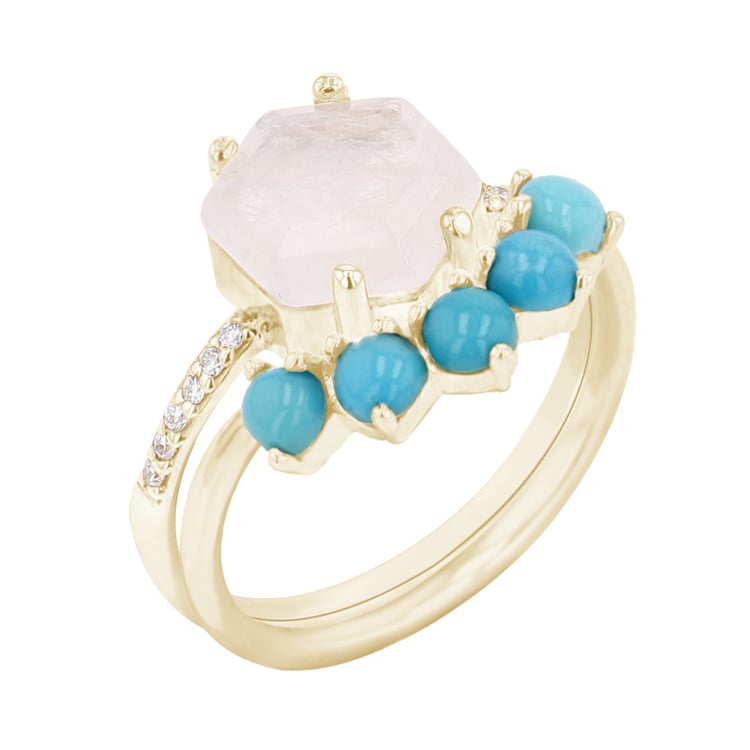 Set prstenů ze zlata s měsíčním kamenem a tyrkysy Riaz 97739