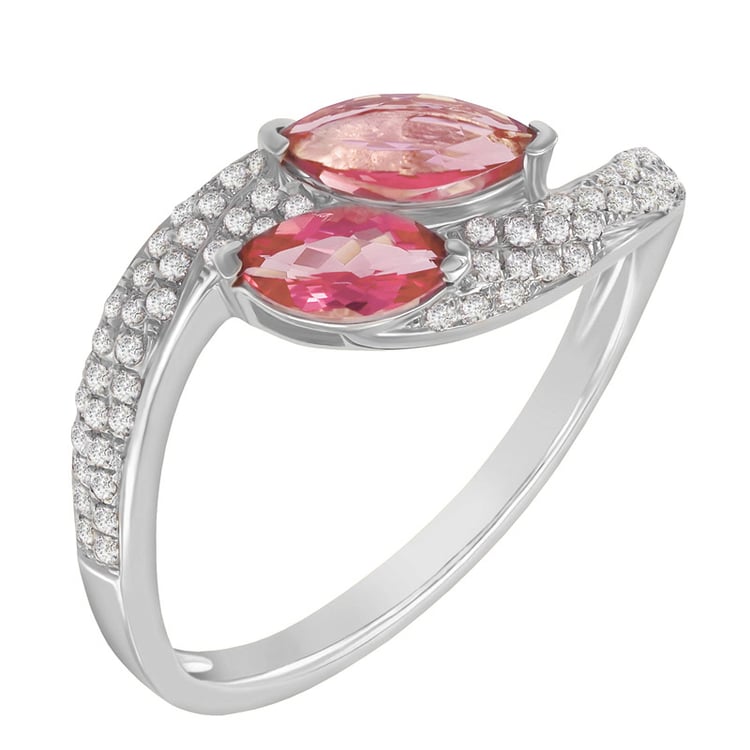 Prsten s turmalíny a diamanty z bílého zlata 17792