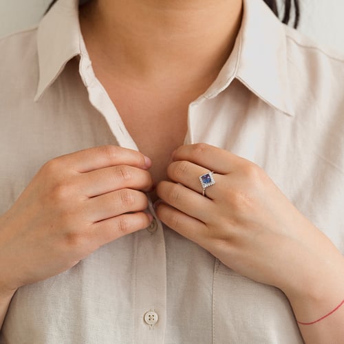 Prsten s alexandritem a lab-grown diamanty Guerra