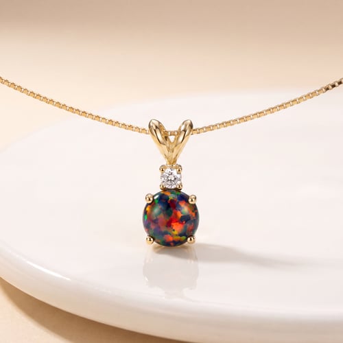 Přívěsek s černým round opálem a diamantem Emolyna