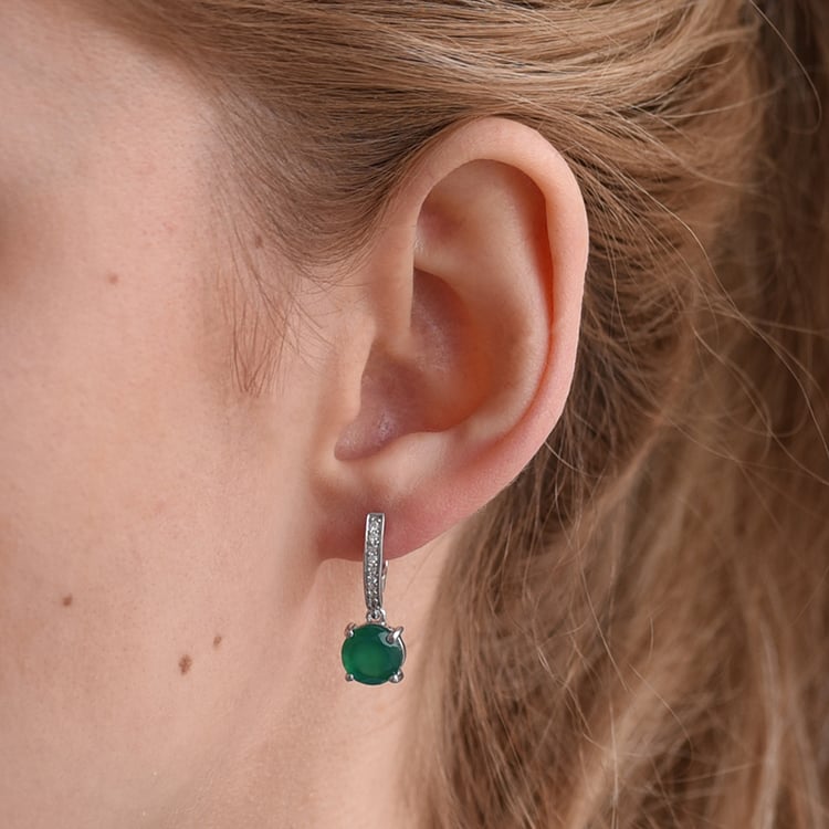 Visací náušnice se zelenými onyxy a zirkony 60198