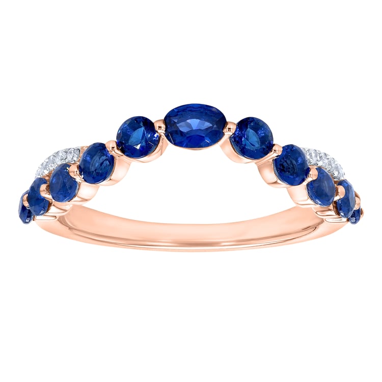 Elegantní zlatý prsten se safíry a přírodními diamanty Sona 165027