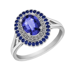 Zlatý tanzanitový prsten s diamanty a safíry Mamisi