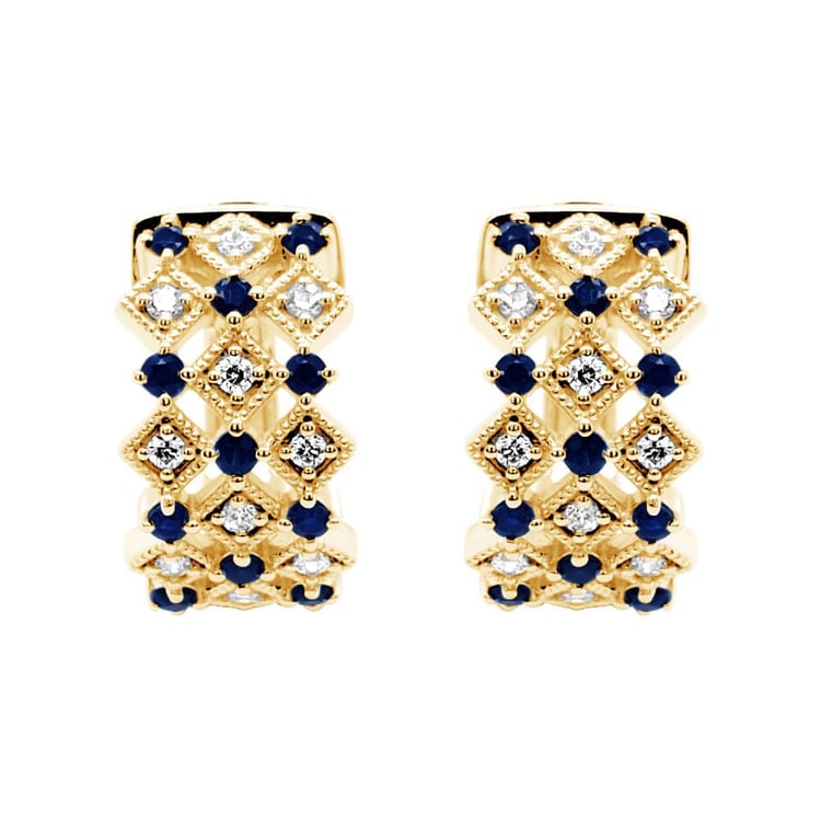 Zlaté kruhové náušnice s diamanty a safíry Solveig 160868