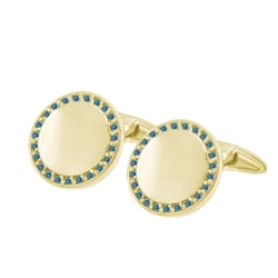 Zlaté kulaté manžetové knoflíčky s modrými diamanty Tallis