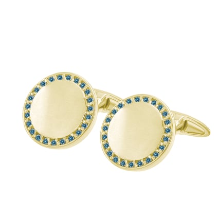 Zlaté kulaté manžetové knoflíčky s modrými diamanty Tallis